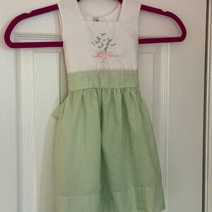 Pink Bouquet Green and White Embroidered Dress